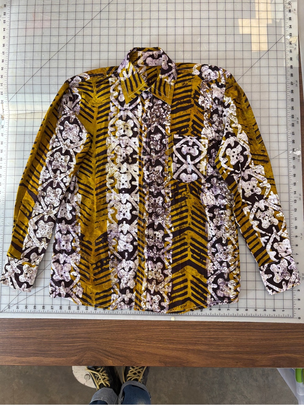 Bold Mustard & Aubergine Wax Print Button-Up Shirt